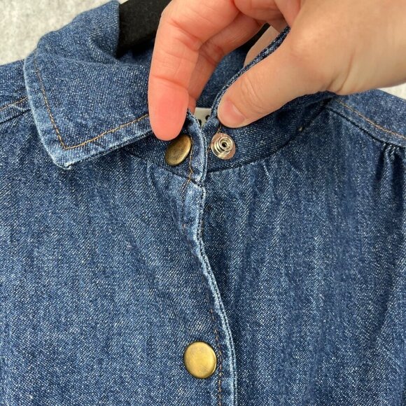 Ransom Vtg 70s Midi Denim Dress Size 6 Dark Blue Wash Snap Front Pockets Modest - Picture 6 of 14